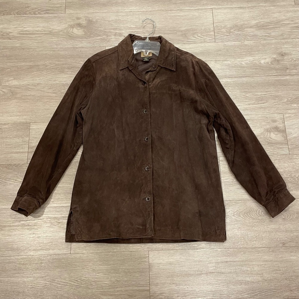 Boho Western Cowgirl Suede Leather Jacket Shirt Size M Brown Button Up - Picture 3 of 8